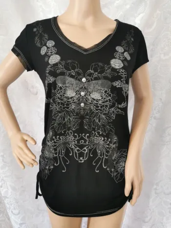 Top noir imprimé floral/dragonfly – La Mode est à Vous – T.38