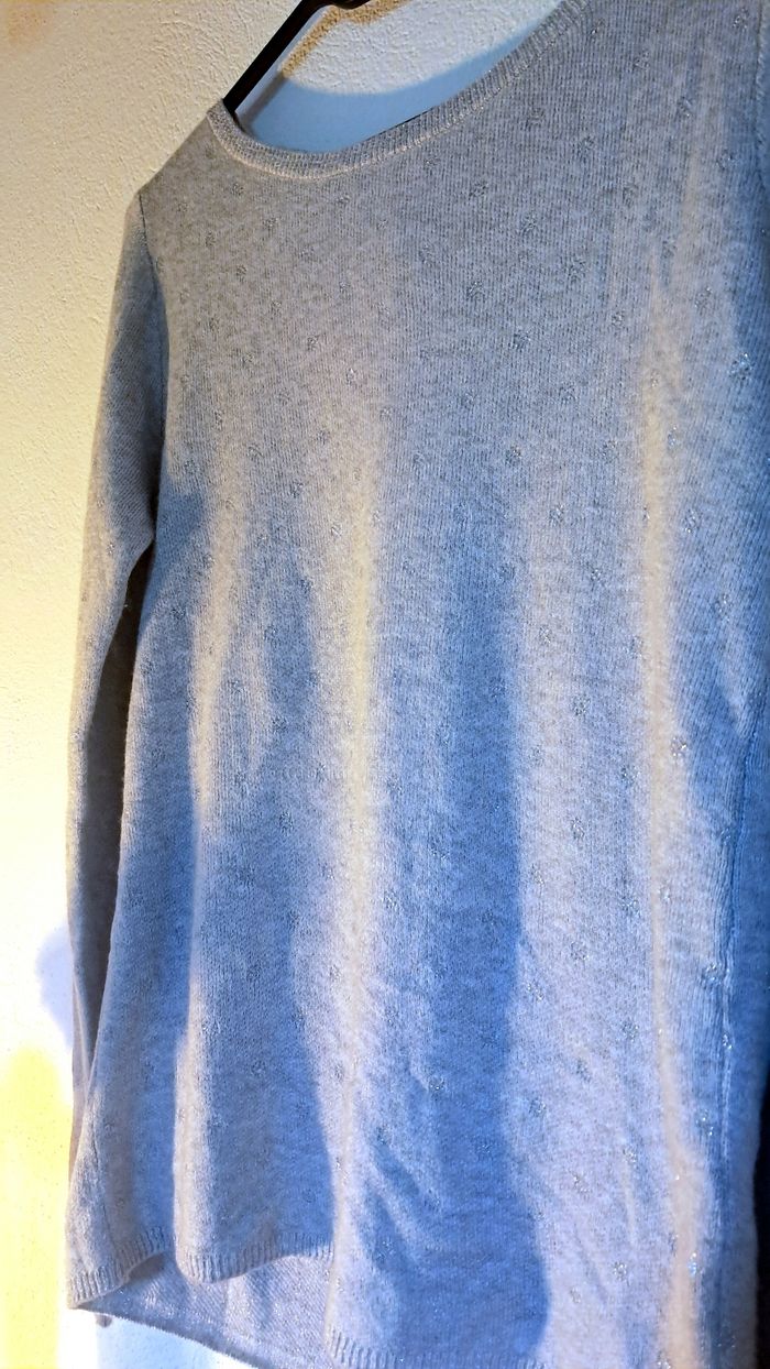 Petit pull fin gris clair à pois pailletés - photo numéro 3