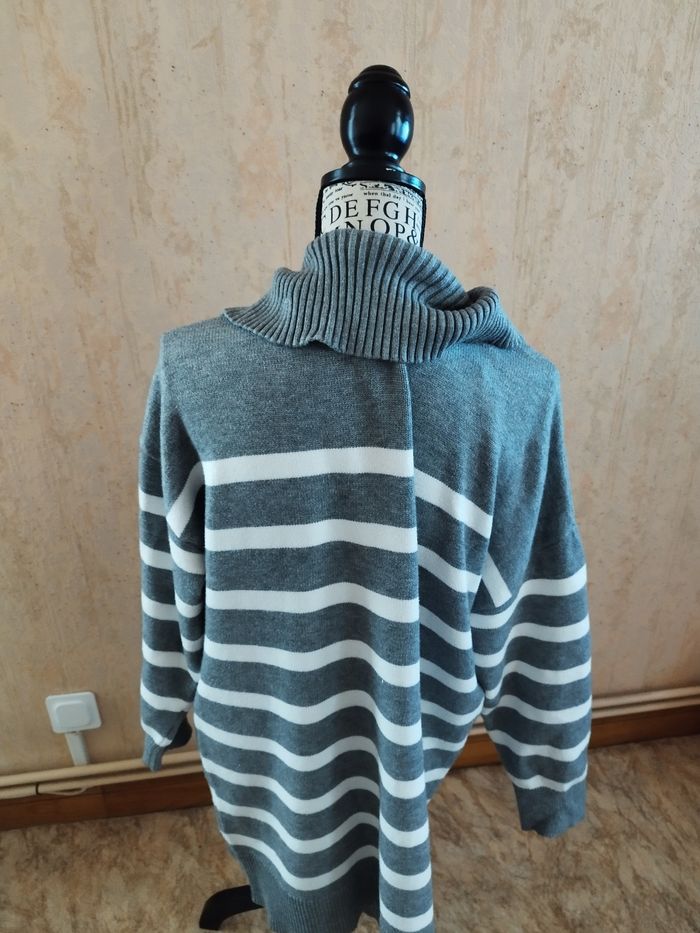 Robe pull / Tunique rayée grise et blanche - photo numéro 4