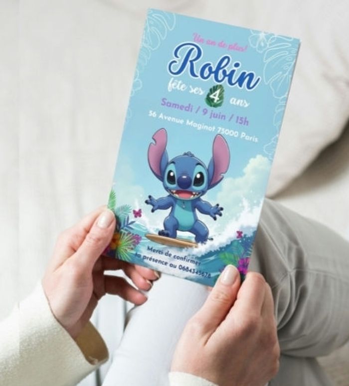 Carte d'invitation Stitch. Faire part Stitch pour anniversaire fille - photo numéro 2