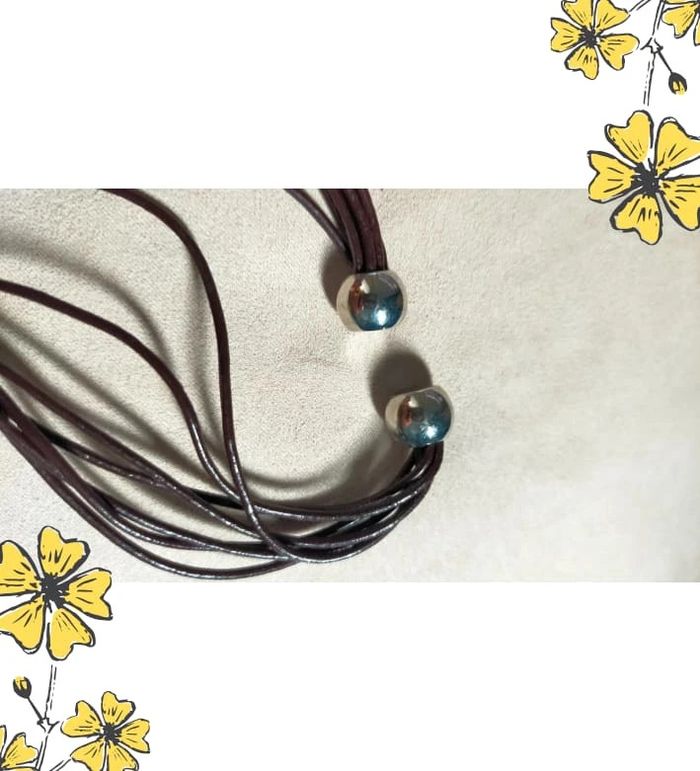 Collier multi-rangs cuir et perles strassées - Collection Sable & Ébène - photo numéro 4