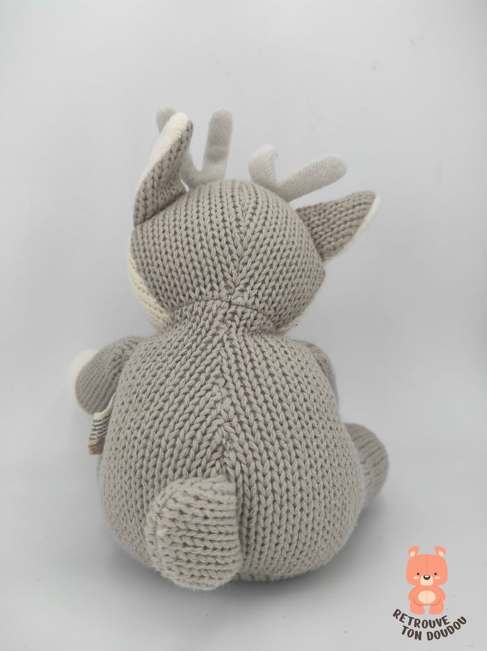 Peluche Renne en tricot gris crème Kid Land - photo numéro 2