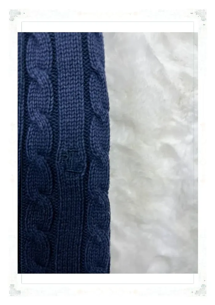 Ralph Lauren pull femme coton torsadé bleu marine col V taille S - photo numéro 5