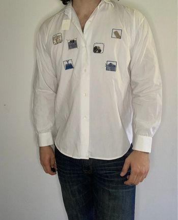 Chemise unisexe vintage avec broderie Patch Marine paris