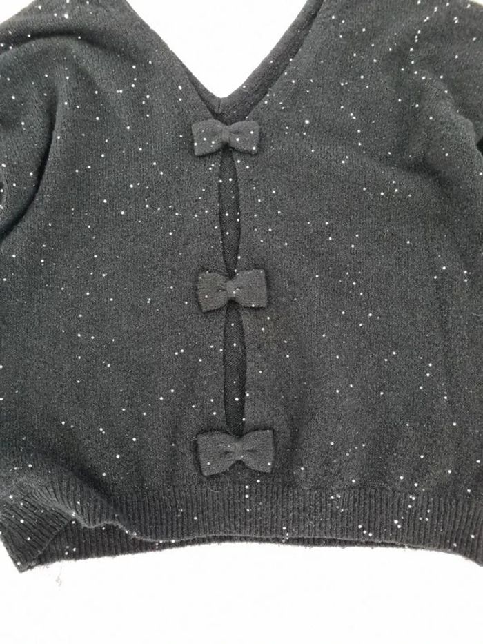 Pull noir pailleté avec col en V devant et derrière, dos nu avec noeuds Taille unique - photo numéro 5