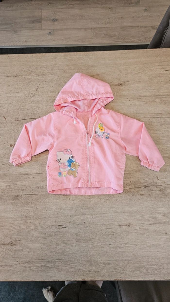 Veste à capuche réversible rose / rose à carreaux blancs, Hello Kitty, 4 ans - photo numéro 2