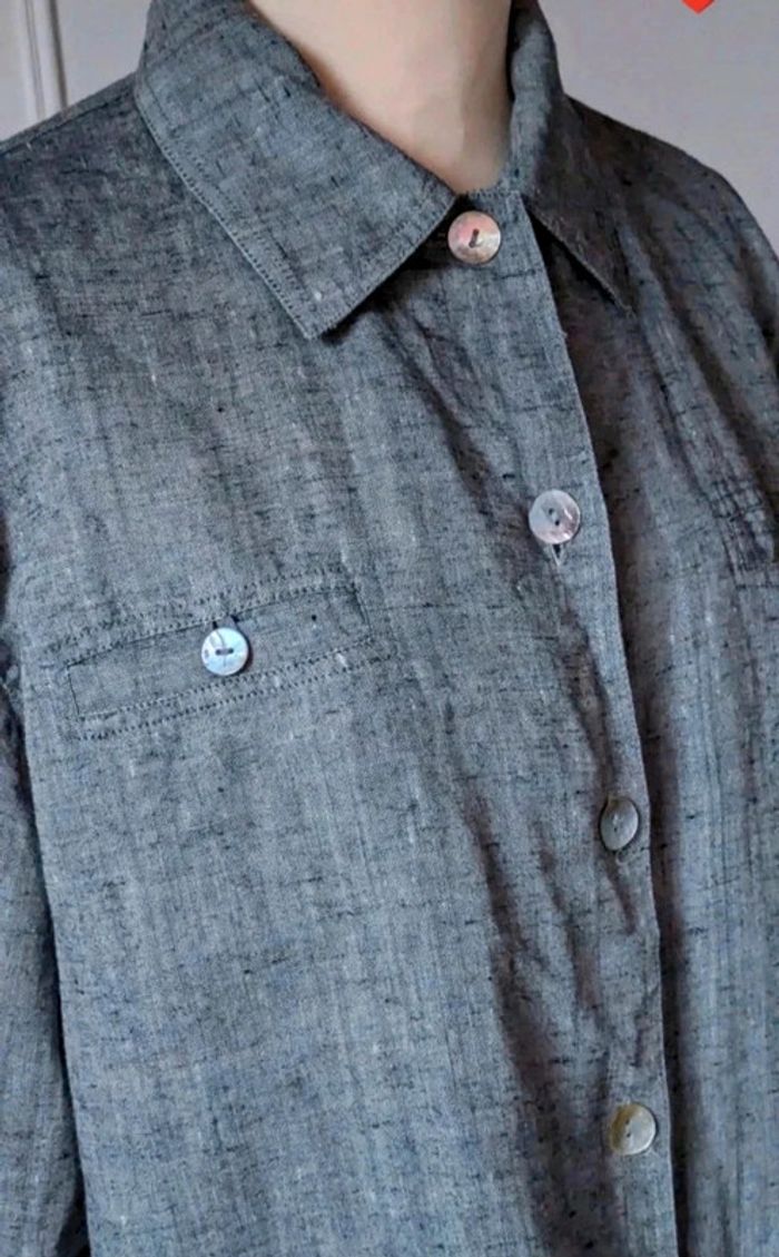 🖤Chemise en lin gris motif neige vintage haut de gamme freda taille l 40 homme - photo numéro 3