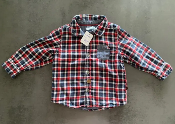 Chemise marine/rouge/blanche Obaïbi 18 mois/80 cm [ref.34B000]