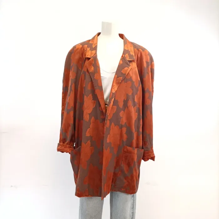 Blazer Charmy Couture vintage sur-mesure marron orange à fleurs - 42/44 oversized - photo numéro 2