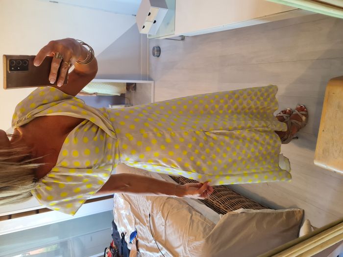 Robe longue grise crème à pois jaune avec fente Zara Taille 34 - photo numéro 7