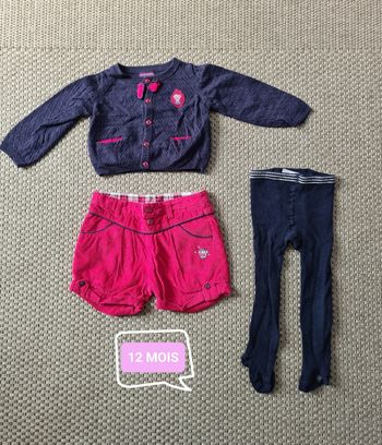 Ensemble assorti gilet + short + collant marine et rouge - 12 mois