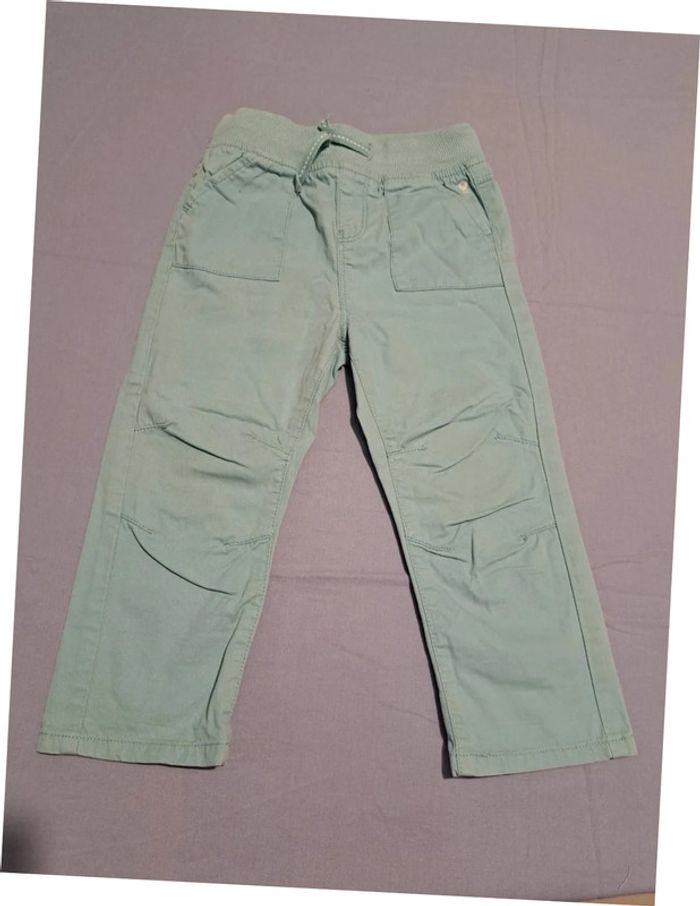 Pantalon obaibi okaidi turquoise 23 mois ceinture élastique