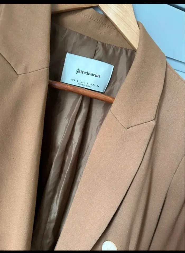 Veste longue ou robe blazer trench camel - photo numéro 2