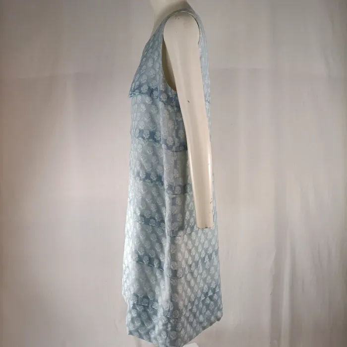 Robe droite jacquard Xavanne bleu clair T. 40 coton soie motifs floraux A1351 - photo numéro 3