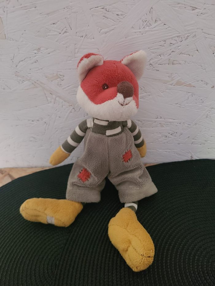 DOUDOU PELUCHE FOXY BUKOWSKI RENARD VERT KAKI RAYE
