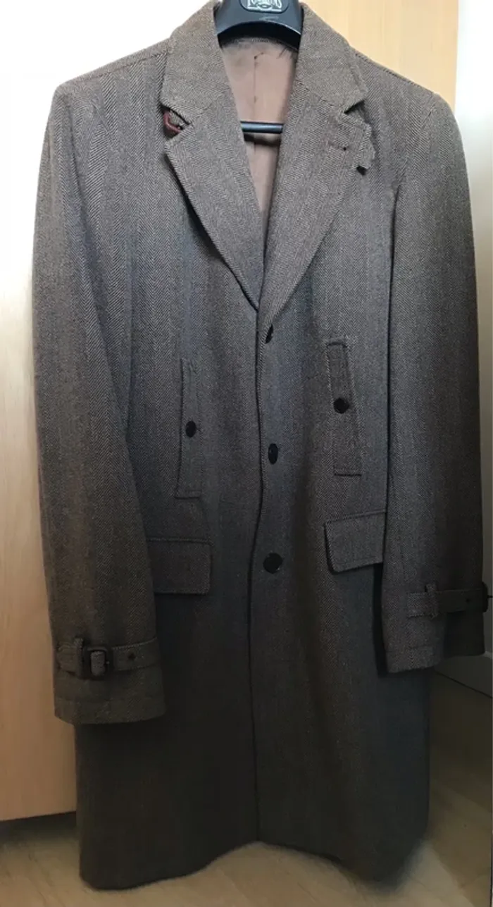 Manteau homme mi-long en lainage à chevrons - photo numéro 2