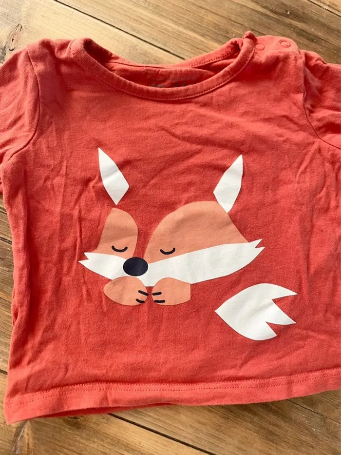 Ensemble jogging molletonné et tee shirt renard 12 mois - photo numéro 3