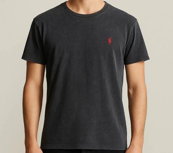 T-shirt noir Ralph Lauren vintage - Logo rouge brodé - Taille M