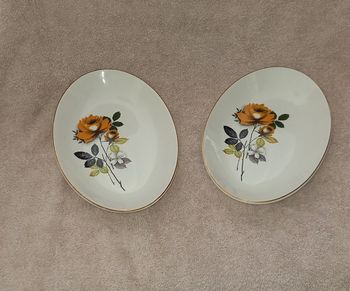 lot de 2 Ravier Digoin et Sarreguemines années 40-60 décor floral bordure dorée