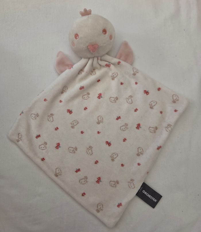 Doudou oiseau plat losange blanc - Oiseaux / Fleurs- Orchestra