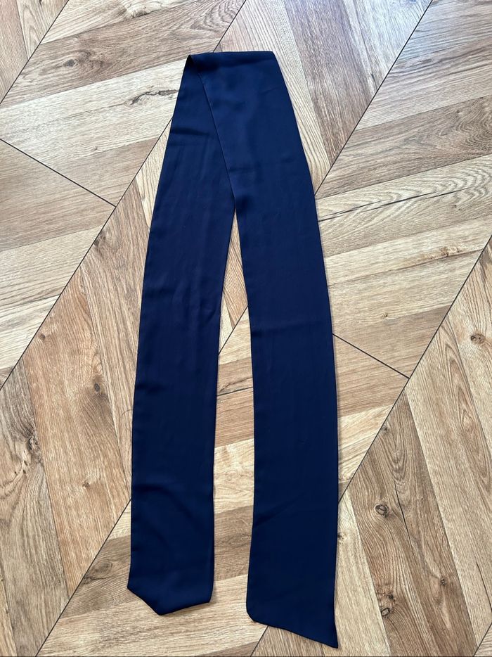 Long Foulard Écharpe / Cravate-Lavallière Fine - Bleu Marine / Bleu Nuit - photo numéro 3
