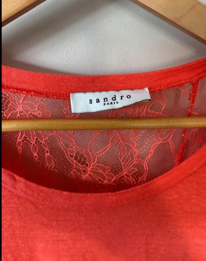 Magnifique T-shirt dentelle corail  Sandro 38 - photo numéro 11
