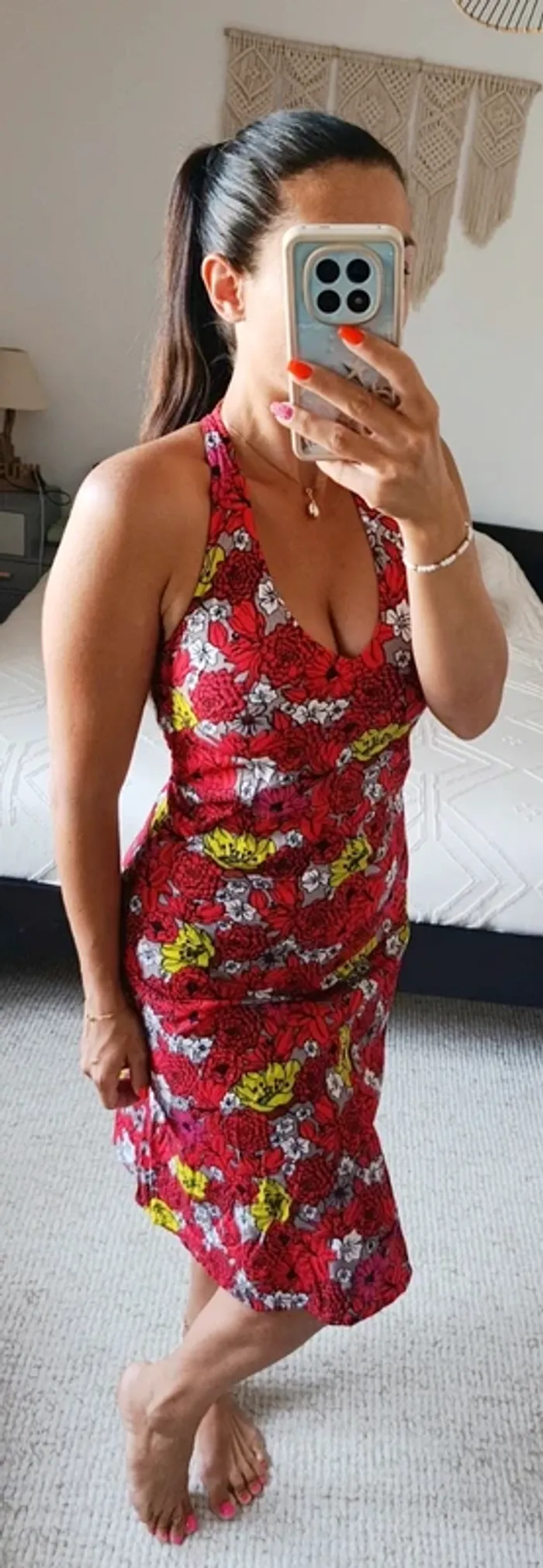 Robe d'été Kaliyog rouge fleurie L 10% coton - photo numéro 4