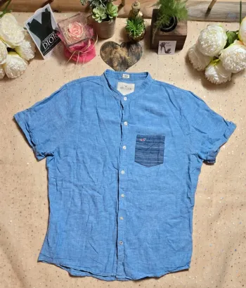 Chemise en lin Hollister bleu clair taille L