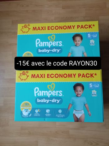 2 cartons couches Pampers baby- dry T5 taille 5