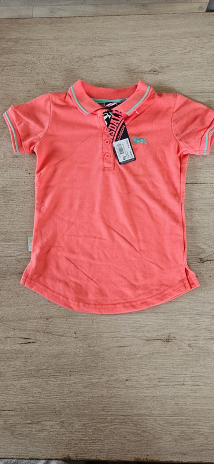 Polo à manches courtes, corail, Lonsdale, 7/8 ans, neuf avec étiquette
