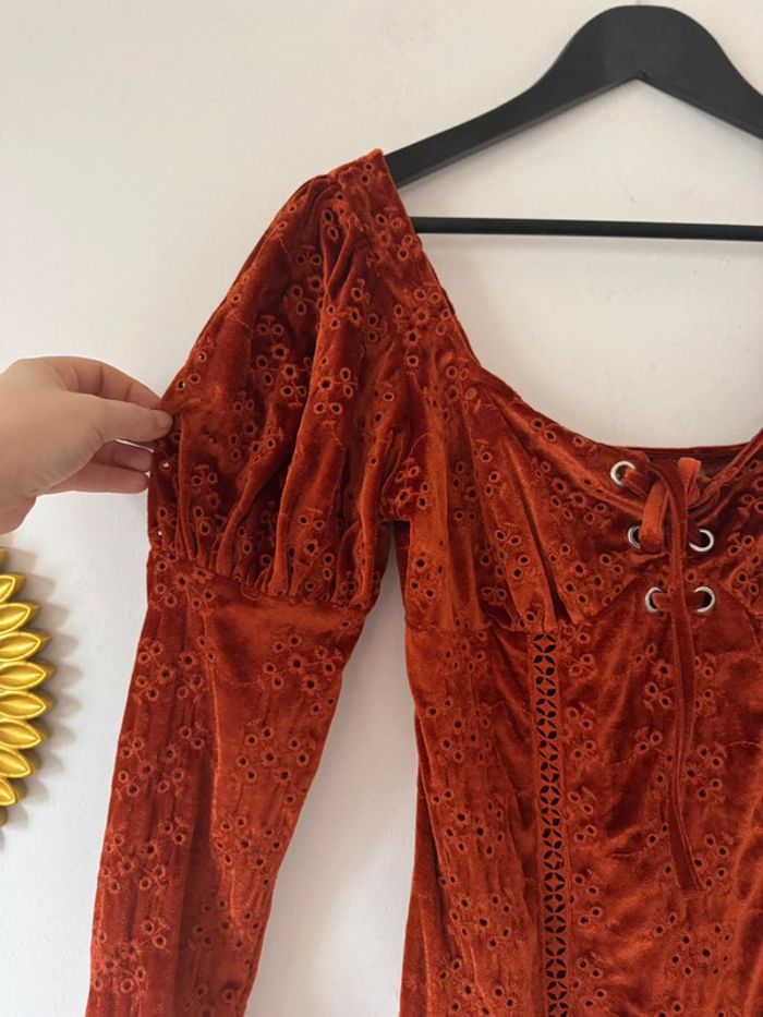 Robe effet velours rétro chic orange brique Asos Taille 36 - photo numéro 5