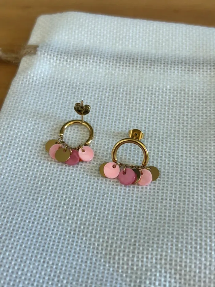 Boucle d’oreille avec perle rose - photo numéro 5