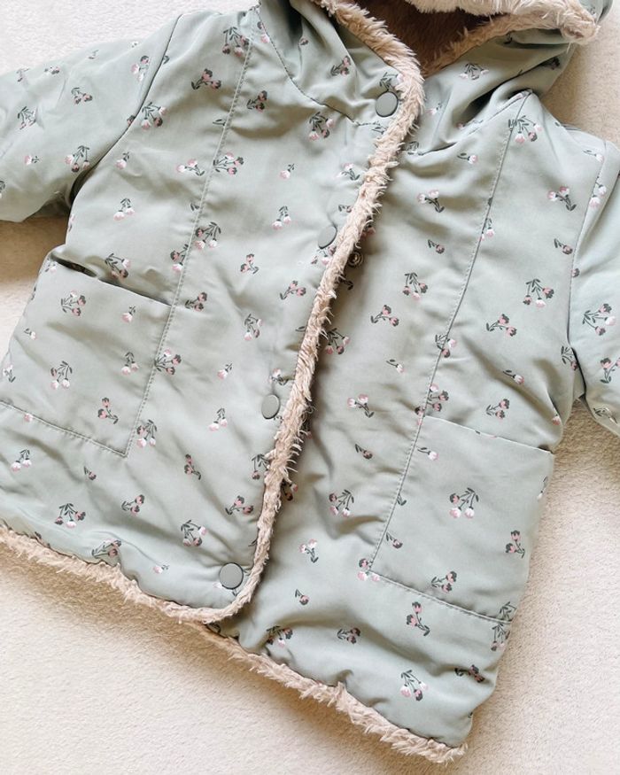 Manteau vert clair à motif fleuri à capuche 12 mois - Gémo - photo numéro 3
