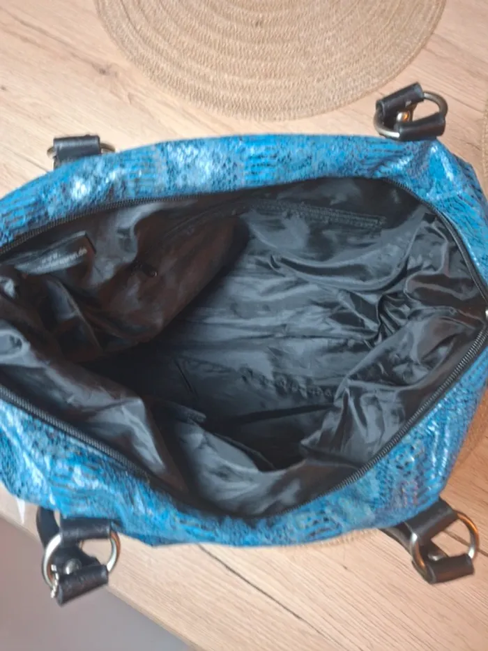 Sac à main Picard cuir effet python bleu et noir - photo numéro 17