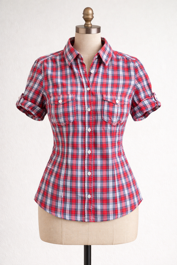 chemisier manches courtes à carreaux rouge blanc et marine Taille 40 H§M