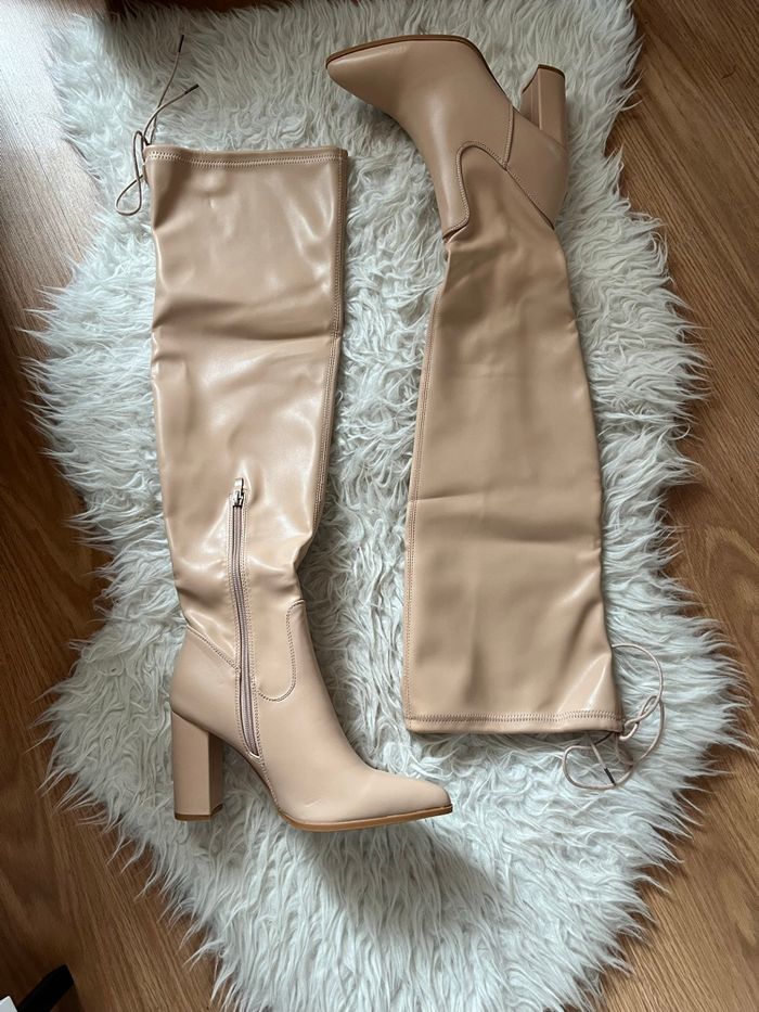 Cuissardes simili cuir abricot nude T39 Jean Industry TBE 👢