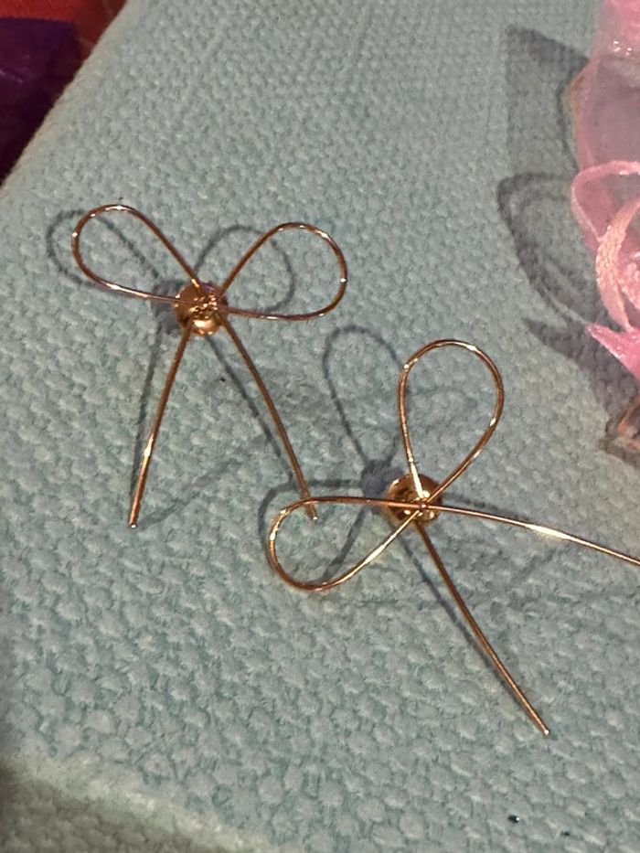 Boucles d’oreilles gros noeud fils acier inoxydable or - photo numéro 4