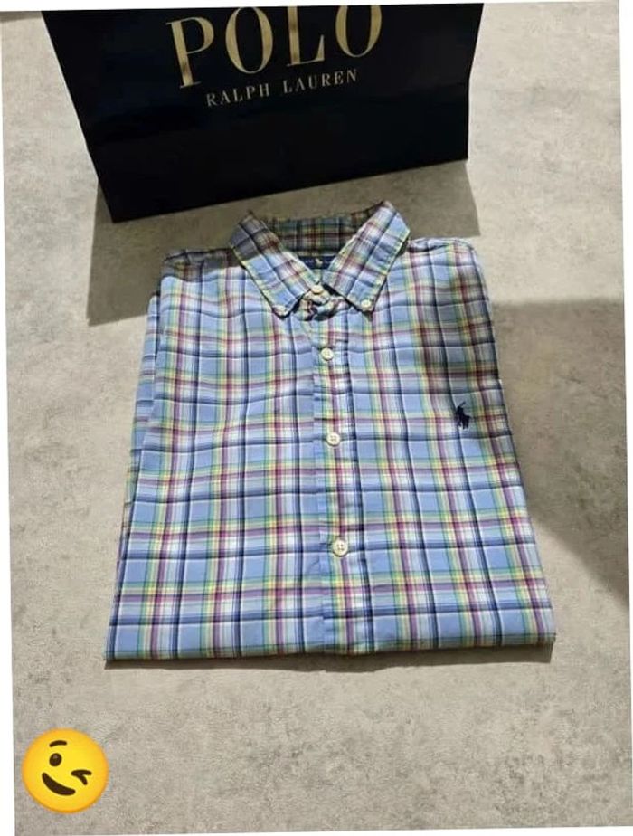 Chemise Ralph Lauren manche longue Taille L bleu rouge jaune Homme Men CHE7