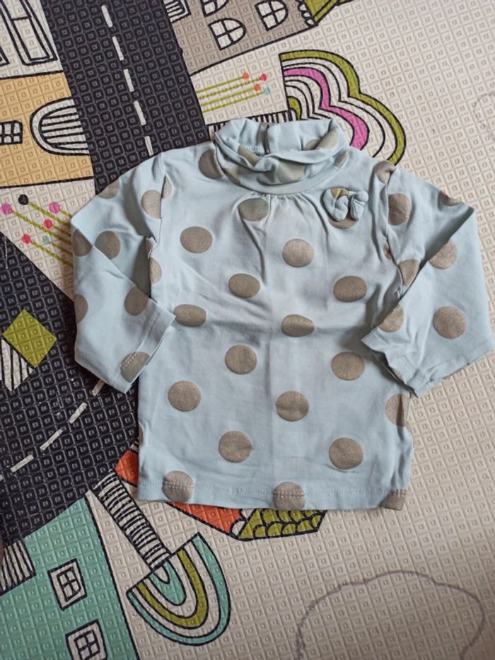 Sous pull bleu à pois gris