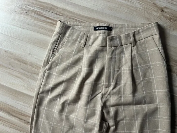 pantalon taille haute à carreaux femme blanc et beige crème - photo numéro 3