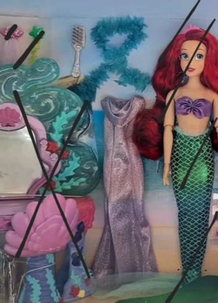 Robe violette paillettée pour poupée Ariel + châle Coffret de poupées La Petite Sirène