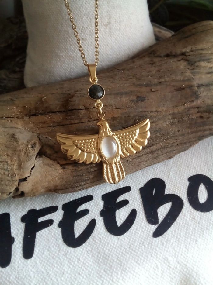 Collier aigle pierres de sélénite et de labradorite - photo numéro 2