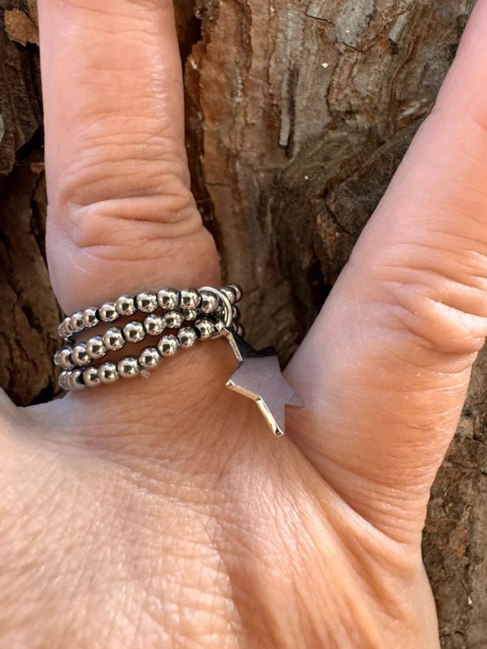 Bague 3 rangs réglable boule étoile en breloque acier inoxydable argent - photo numéro 5