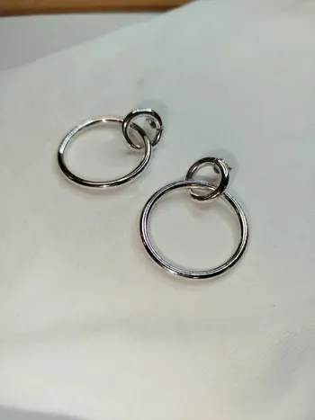 Boucle d'oreille Femme argenté - Deux anneaux épais - puces