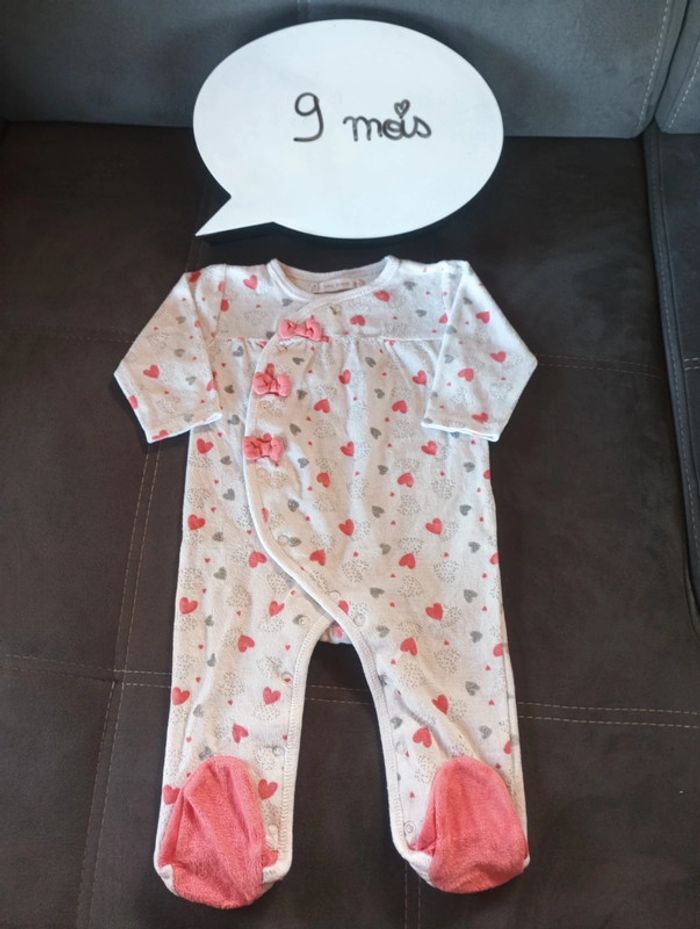 Pyjama velours Fille 9 mois cœur nœuds Gémo