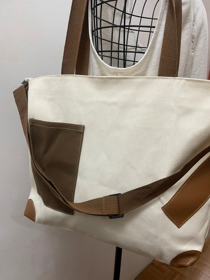 Sac fourre-tout toile marron blanc - photo numéro 3