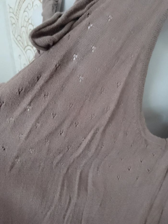 Gilet long sans ma manches couleur taupe taille 38 - photo numéro 3