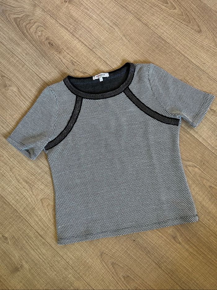 Blouse noire et grise à manches courtes Morgan taille L bon état - photo numéro 7