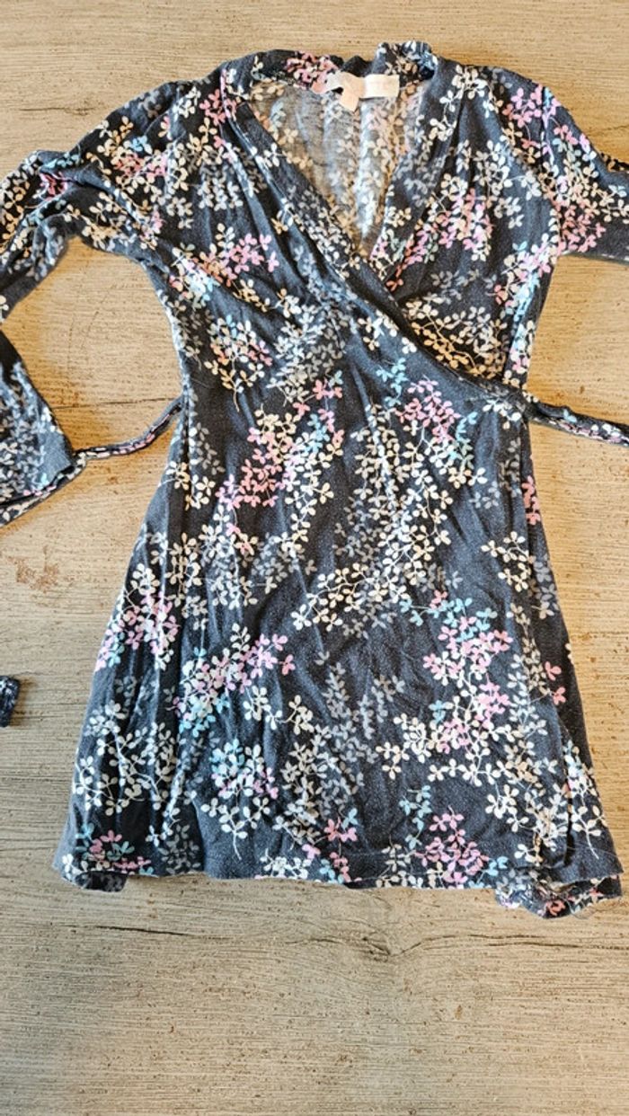 Robe cache coeur à manches longues, grise avec fleurs, Pirouette, 6 ans - photo numéro 5