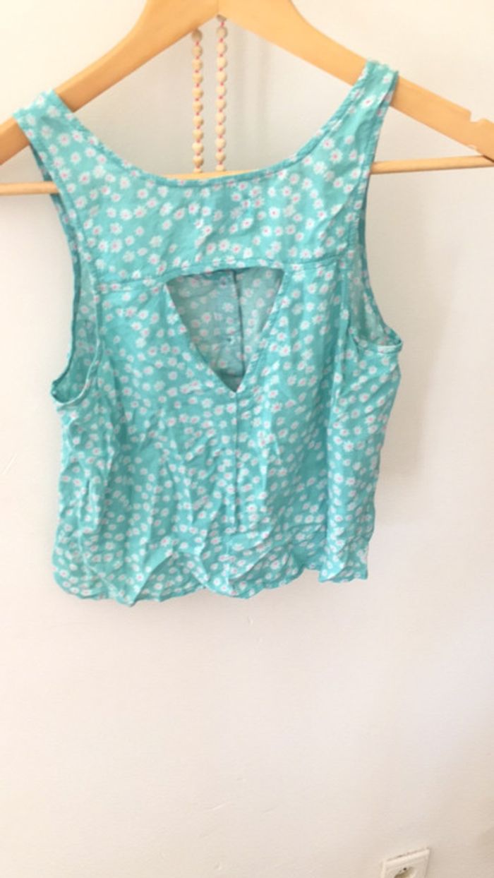 Petit top cours pull and Beer taille 36 petite fleur rose fuchsia et turquoise - photo numéro 5